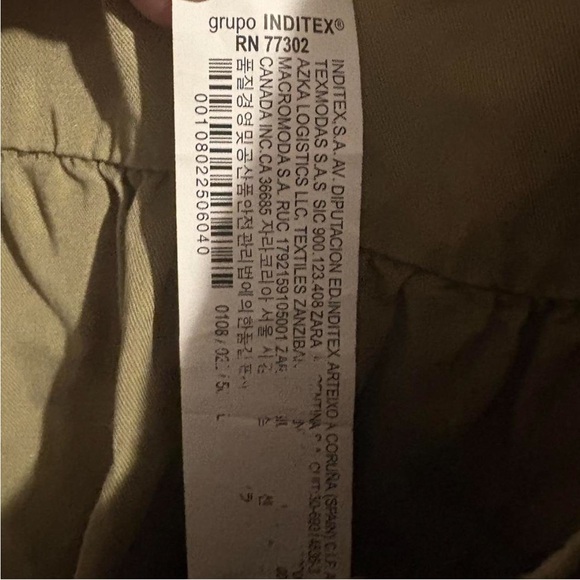 Khaki green Zara midi long sleeve 3/4 button up babydoll casual dress size large - Picture 7 of 8